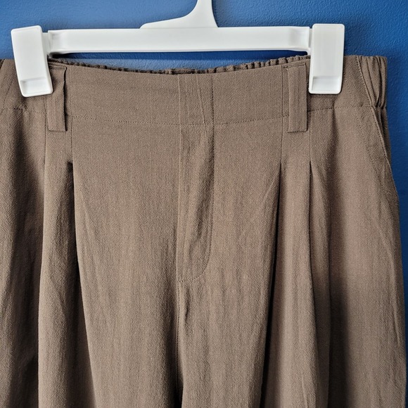 Halara Cotton Wide-Leg Pants Pull-On Pocket Brown High-Rise Large Regular - Picture 5 of 8